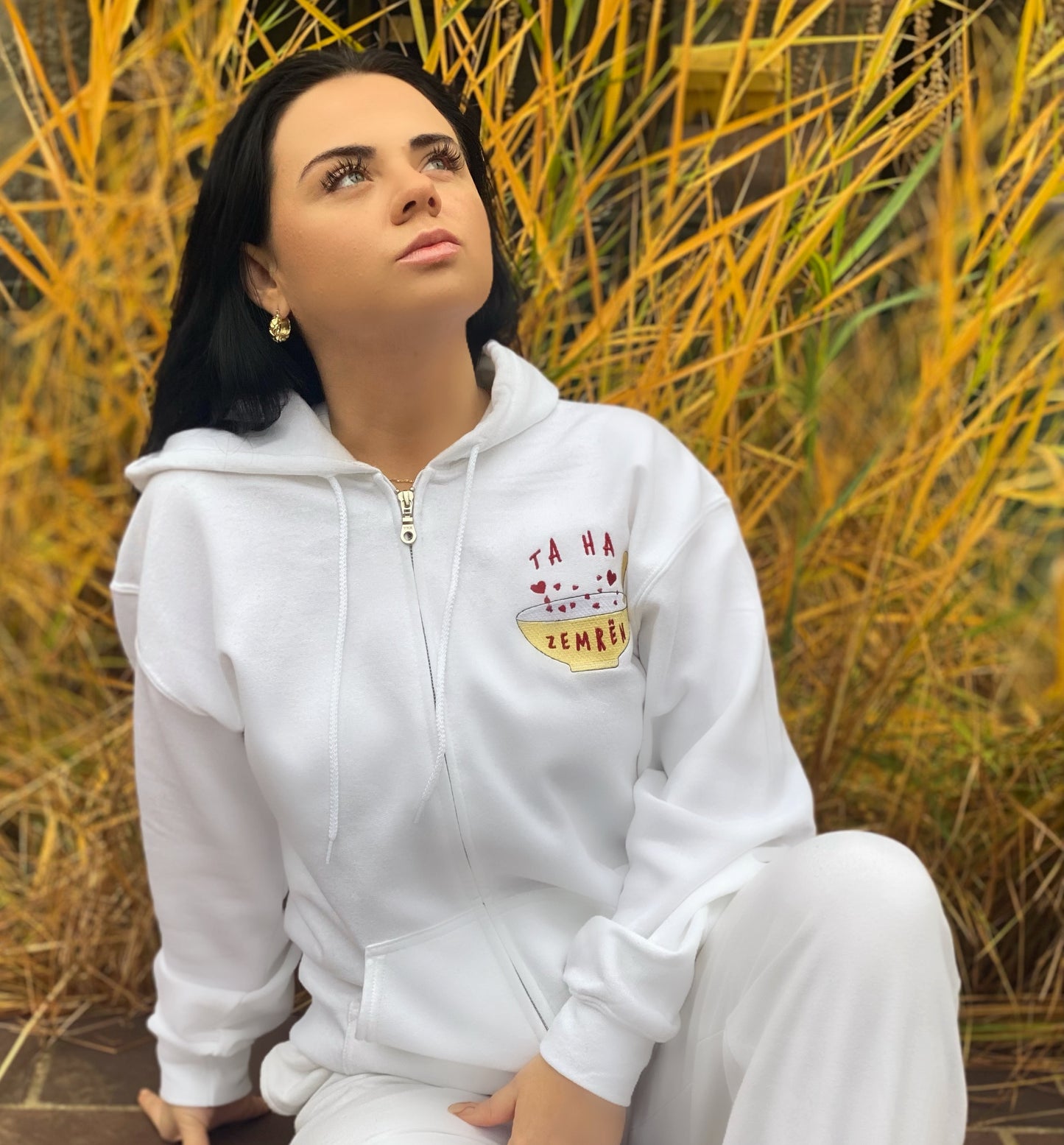 TA HA ZEMRËN Embriodered Zip Up Hoodie